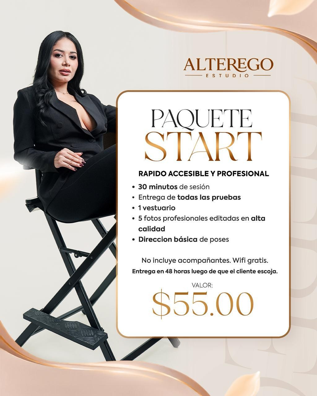 Paquete Start — sesión de 30 minutos, $55 USD
